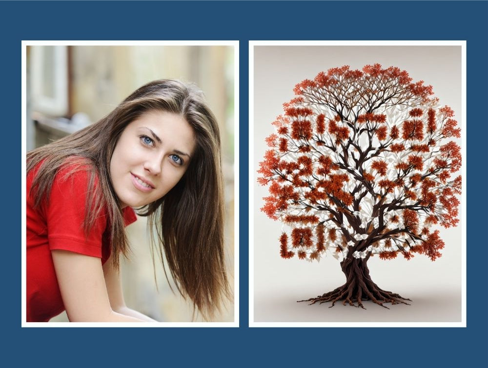Artistic QR Memory Tile from Forever Connected with photo and QR design of a tree of life and the QR code is linked to a digital memorial page