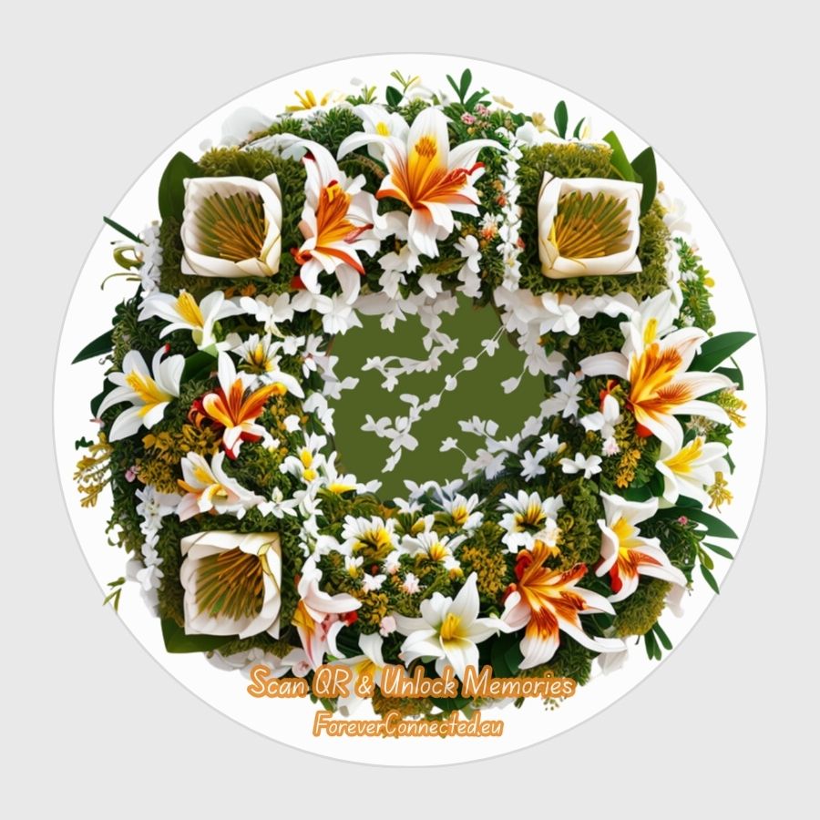 QR Memorial Flower Wreath with Asiatic lilies and dendrobium orchids