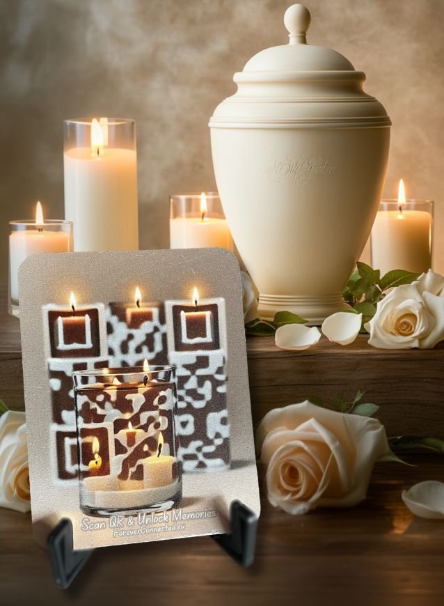 Plaque QR avec des bougies à la lueur douce
