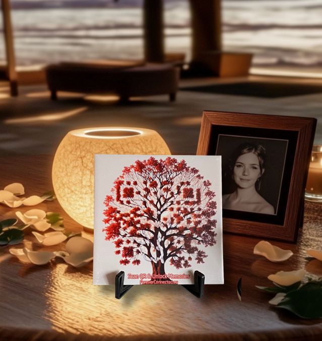 Forever Connected: Memento with Artistic QR Code showing the Tree Of Life. Scan the QR plaque & connect to a Digital Memorial, Bringing Memories to Life! Perfect comfort or sympathy gift.