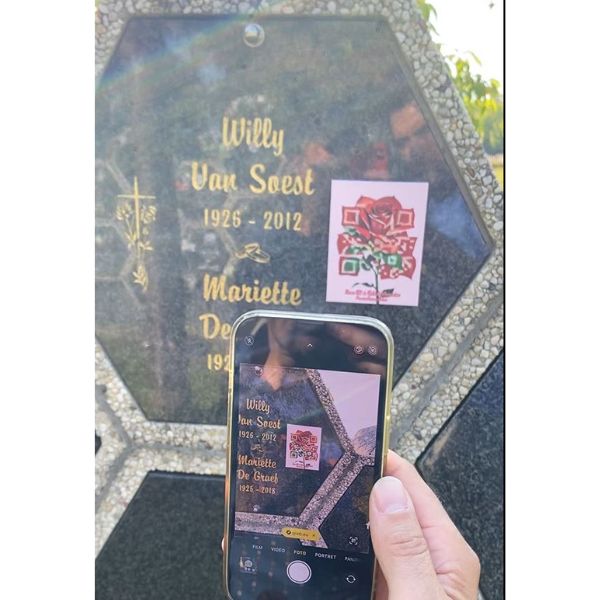 QR Gedenkteken met een delicate enkele roos
