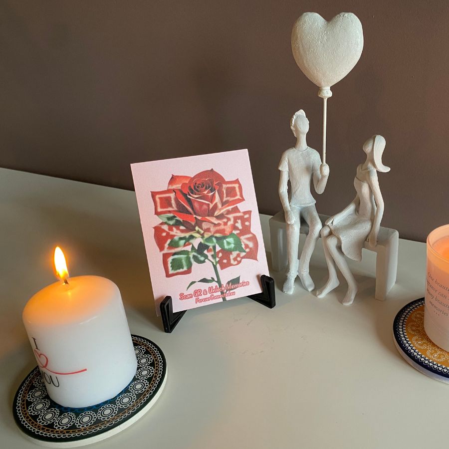 Indoor QR Memento featuring a delicate single rose