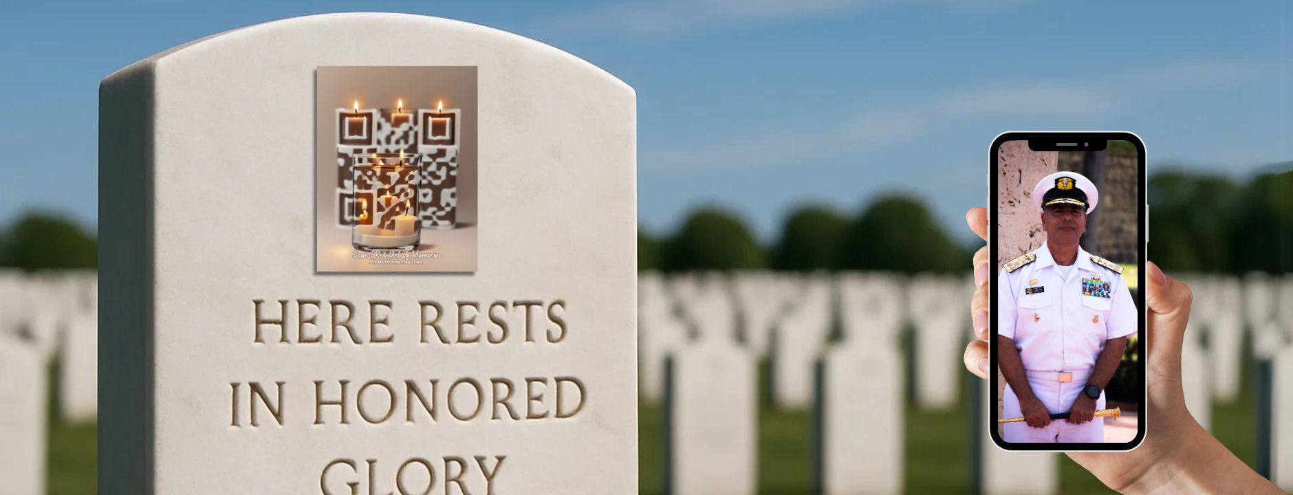 Forever Connected: Memorial with Artistic QR Code showing a Flower Wreath. Scan & connect to a Digital Memorial, Bringing Memories to Life! Ease the grieving process or give as sympathy gift or for Memorial Day