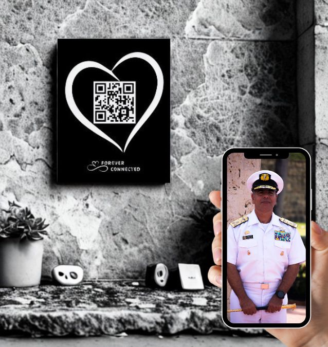 Forever Connected: Memorial with Artistic QR Code showing a Flower Wreath. Scan & connect to a Digital Memorial, Bringing Memories to Life! Ease the grieving process or give as sympathy gift for Memorial Day or to anyone that lost a loved one