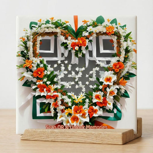 Heart Shaped Flower wreath with Bright white roses, Asiatic lilies, and orchids