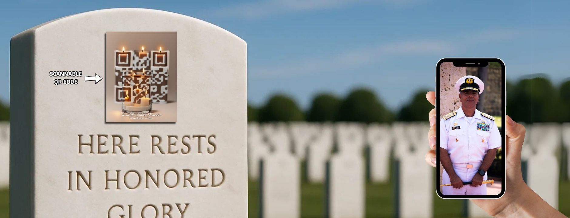 Forever Connected: Memorial with Artistic QR Code showing a Flower Wreath. Scan & connect to a Digital Memorial,  Bringing Memories to Life! Ease the grieving process or give as sympathy gift or for Memorial Day