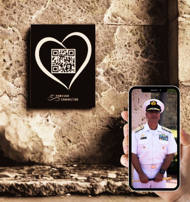 Forever Connected: Memorial with Artistic QR Code showing a Flower Wreath. Scan & connect to a Digital Memorial,  Bringing Memories to Life! Ease the grieving process or give as sympathy gift for Memorial Day or to anyone that lost a loved one
