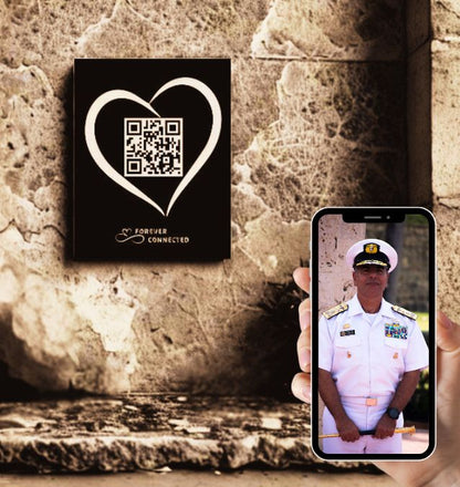 Forever Connected: Memorial with Artistic QR Code showing a Flower Wreath. Scan & connect to a Digital Memorial,  Bringing Memories to Life! Ease the grieving process or give as sympathy gift for Memorial Day or to anyone that lost a loved one