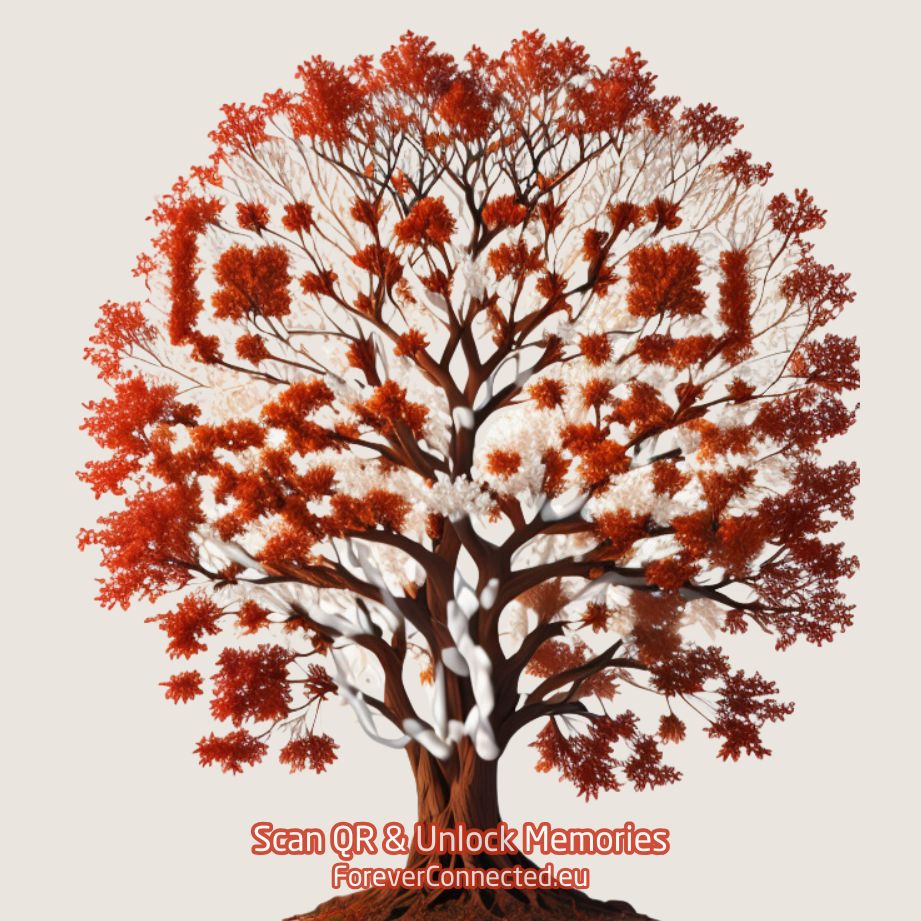 Scannable artistic QR code in the shape of a tree of life. When scanned you see an online tribute page of a loved one