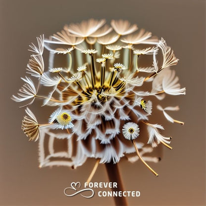 Artistic QR code shaped like a dandelion for online memorial tribute, remembrance keepsake linking to a digital memory page