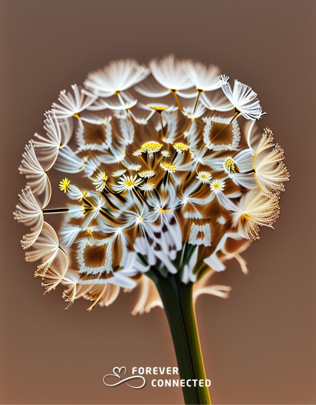 Elegant artistic QR code with dandelion design for digital memorial, connecting physical remembrance to online tribute