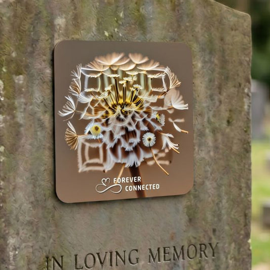 QR memorial plaque on gravestone linking to an online tribute page, modern remembrance keepsake for cemetery headstones