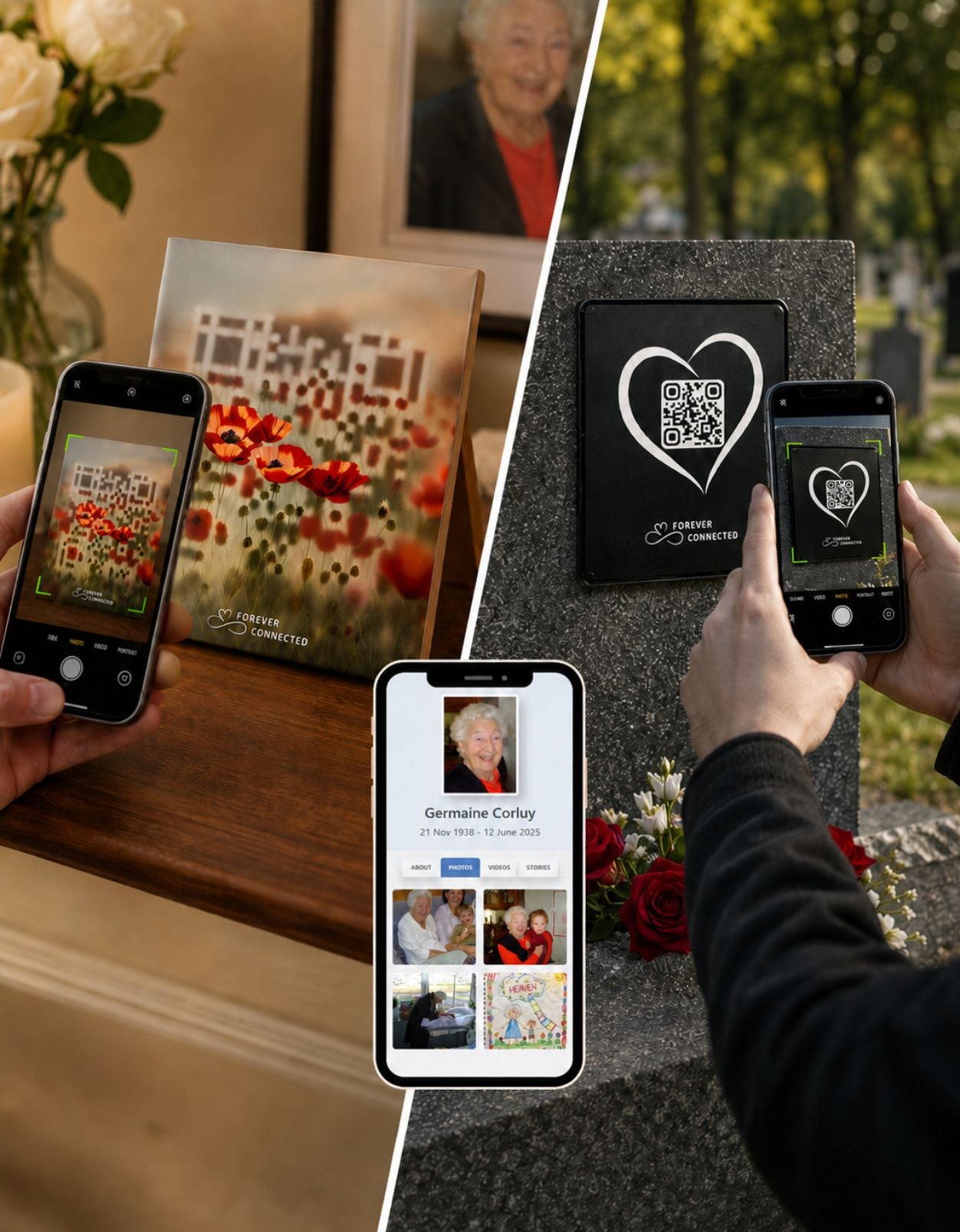 Share memories of a loved one by creating an online tribute that links to a QR memorial plaque